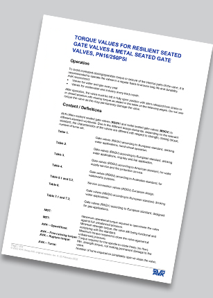 Technical documentation of closing torque for gate valves in AVK